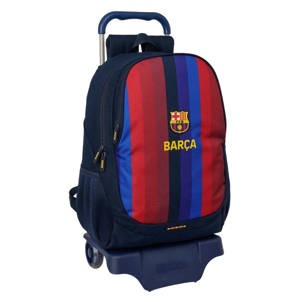 safta f.c.barcelona 1ª equipacion 26/27 mochila con carro extraible 22.5l portabotellas cremallera con doble tirador asa de mano espalda acolchada antisudor 32x44x16cm color azul noche