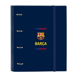 safta f.c.barcelona 1ª equipacion 26/27 carpeta de 4 anillas de 35mm recambio de 100 hojas a4 cuadricula de 5x5mm 80g/m2 separadores internos goma elastica 27x32x3.5cm color azul marino