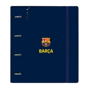 safta f.c.barcelona 1ª equipacion 26/27 carpeta de 4 anillas de 35mm recambio de 100 hojas a4 cuadricula de 5x5mm 90g/m2 separadores internos goma elastica 27x32x4cm color azul marino
