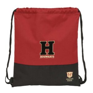 safta harry potter hogwarts saco plano cierre con cordones bolsillo interior con cremallera 35x40x1cm color negro y rojo