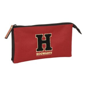 safta harry potter hogwarts portatodo 3 compartimentos con cremallera bolsillo interior central 22x12x3cm color negro y rojo
