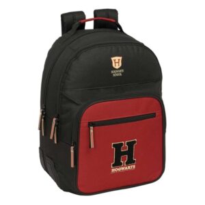 safta harry potter hogwarts mochila adaptable a carro bolsillo frontal portabotellas cremallera con doble tirador asa de mano hombreras y espalda acolchada 32x42x15cm color negro y rojo