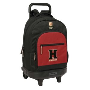 safta harry potter hogwarts mochila con carro extraible 33l portabotellas tarjeta de identificacion personal doble tirador asa de mano bolsillo frontal 33x45x22cm color negro y rojo