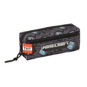 safta minecraft graffiti portatodo 3 compartimentos con cremallera goma elastica compacto 22x8.5x6cm color gris