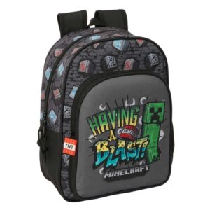 safta minecraft graffiti mochila infantil portabotellas bolsillo frontal adaptable a carro hombreras acolchadas 26x34x11cm color gris