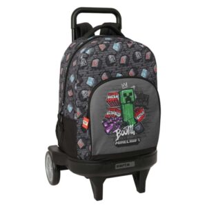 safta minecraft graffiti mochila con carro extraible 33l portabotellas tarjeta de identificacion personal ruedas antivibracion doble tirador asa bolsillo frontal 33x45x22cm color gris