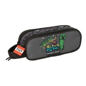 safta minecraft graffiti portatodo 2 compartimentos con cremallera asa lateral capacidad 1l 21x8x6cm color gris