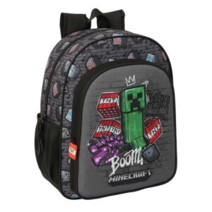 safta minecraft graffiti mochila 15l adaptable a carro bolsillo frontal portabotellas cremallera con doble tirador asa de mano hombreras y espalda acolchada 32x38x12cm color gris