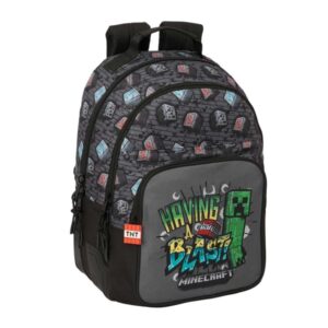 safta minecraft graffiti mochila adaptable a carro bolsillo frontal portabotellas cremallera con doble tirador asa de mano hombreras y espalda acolchada 32x42x15cm color gris