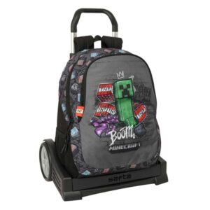 safta minecraft graffiti mochila con carro extraible 23l portabotellas cremallera con doble tirador asa de mano espalda acolchada antisudor 32x44x16cm color gris