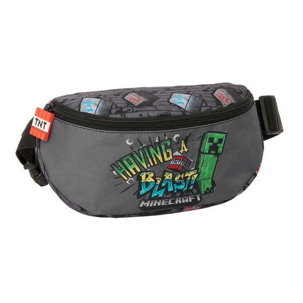 safta minecraft graffiti bolsa de cintura cremallera cintas ajustables cierre de pvc 23x14x9cm color gris