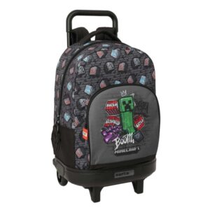 safta minecraft graffiti mochila con carro extraible 33l portabotellas tarjeta de identificacion personal cremallera con doble tirador asa bolsillo frontal 33x45x22cm color gris