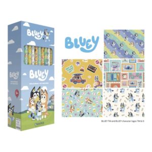 safta bluey ready expositor con 50 rollos de papel regalo medidas del rollo 70x200cm 5 patrones diferentes 30.5x71x15.5cm colores surtidos