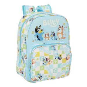 safta bluey ready mochila infantil portabotellas bolsillo frontal adaptable a carro hombreras acolchadas 26x34x11cm color azul pastel