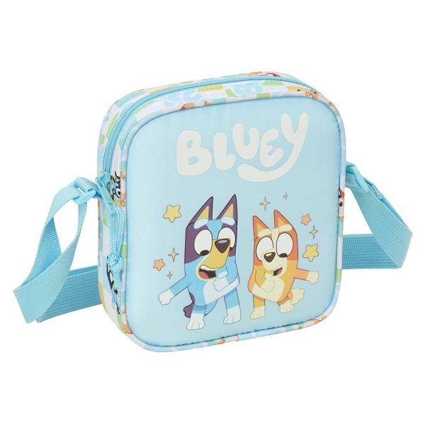 safta bluey ready bolsito con bandolera ajustable compacto cierre con cremallera 16x18x4cm color azul pastel
