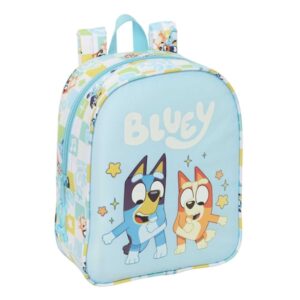 safta bluey ready mochila guarderia 6l cremallera asa de mano tarjeta de identificacion personal adaptable a carrito 22x27x10cm color azul pastel