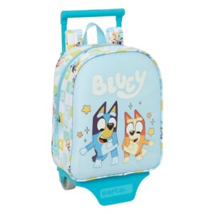 safta bluey ready mochila con carro extraible 6l tarjeta de identificacion personal asa de mano 22x27x10cm color azul pastel