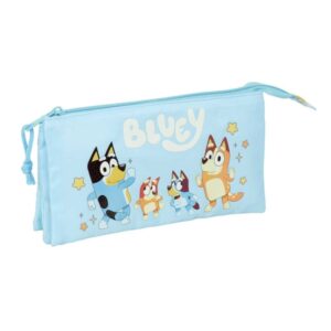 safta bluey ready portatodo 3 compartimentos con cremallera bolsillo interior central 22x12x3cm color azul pastel