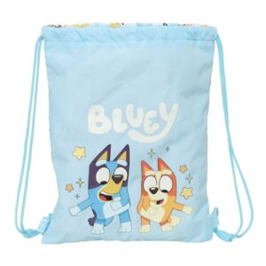 safta bluey ready saco plano cierre con cordones bolsillo interior con cremallera 26x34x1cm color azul pastel
