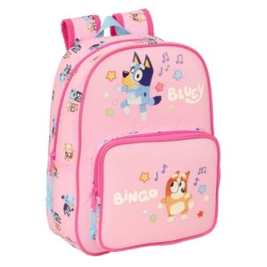safta bluey dance mochila infantil portabotellas bolsillo frontal adaptable a carro hombreras acolchadas 26x34x11cm color rosa