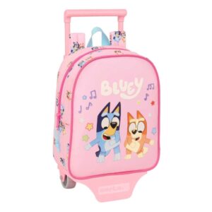 safta bluey dance mochila con carro extraible 6l tarjeta de identificacion personal asa de mano 22x27x10cm color rosa