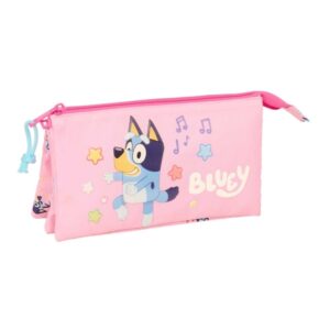 safta bluey dance portatodo 3 compartimentos con cremallera bolsillo interior central 22x12x3cm color rosa