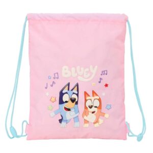 safta bluey dance saco plano cierre con cordones bolsillo interior con cremallera 26x34x1cm color rosa