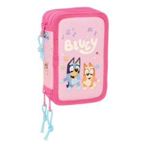 safta bluey dance plumier de 3 pisos 37 piezas goma lapiz 2 boligrafos sacapuntas 2 reglas 16 colores 14 rotuladores 12.5x19.5x5.5cm color rosa
