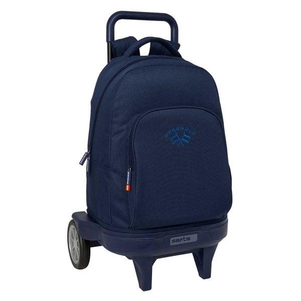 safta spagnolo mochila con carro extraible 33l portabotellas tarjeta de identificacion personal ruedas antivibracion doble tirador asa bolsillo frontal 33x45x22cm color azul noche