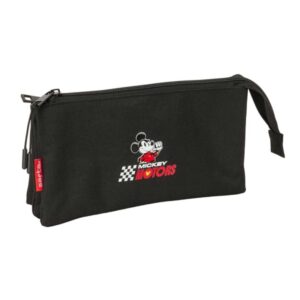safta mickey and friends racing teen portatodo 3 compartimentos con cremallera bolsillo interior central 22x12x3cm color negro