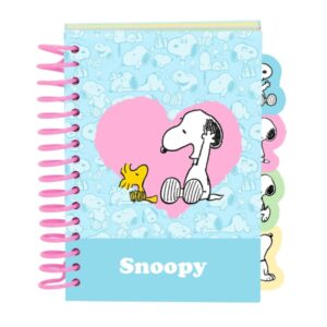 safta snoopy bloc de notas formato a6 80 hojas de 80 g/m2 espiral tapas duras 4 separadores interiores 10.5x14.8cm color azul claro