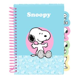 safta snoopy bloc de notas formato a5 80 hojas de 80 g/m2 espiral tapas duras 4 separadores interiores 14.8x2.1cm color azul claro