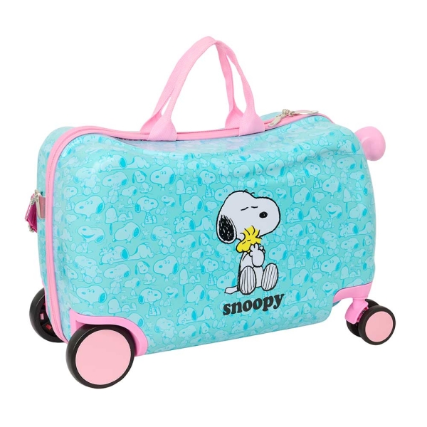 safta snoopy maleta trolley infantil reposapies bandolera ajustable asas de mano tiradores con ranura para candado interior forrado 44x27x21cm color azul claro