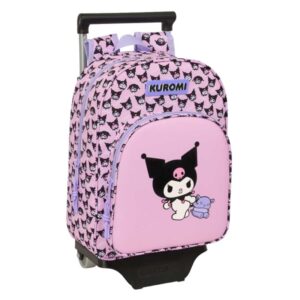 safta kuromi mochila con carro extraible portabotellas bolsillo frontal asa de mano 26x34x11cm color rosa