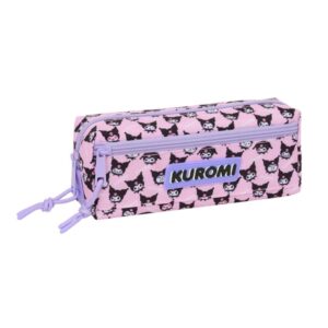 safta kuromi portatodo 3 compartimentos con cremallera goma elastica compacto 22x8.5x6cm color rosa
