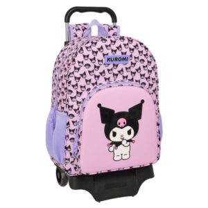 safta kuromi mochila con carro extraible portabotellas bolsillo frontal cremallera con doble tirador asa de mano 33x42x14cm color rosa