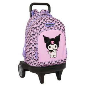 safta kuromi mochila con carro extraible 33l portabotellas tarjeta de identificacion personal ruedas antivibracion doble tirador asa de mano bolsillo frontal 33x45x22cm color rosa