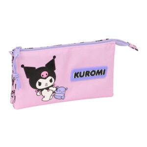 safta kuromi portatodo 3 compartimentos con cremallera bolsillo interior central 22x12x3cm color rosa