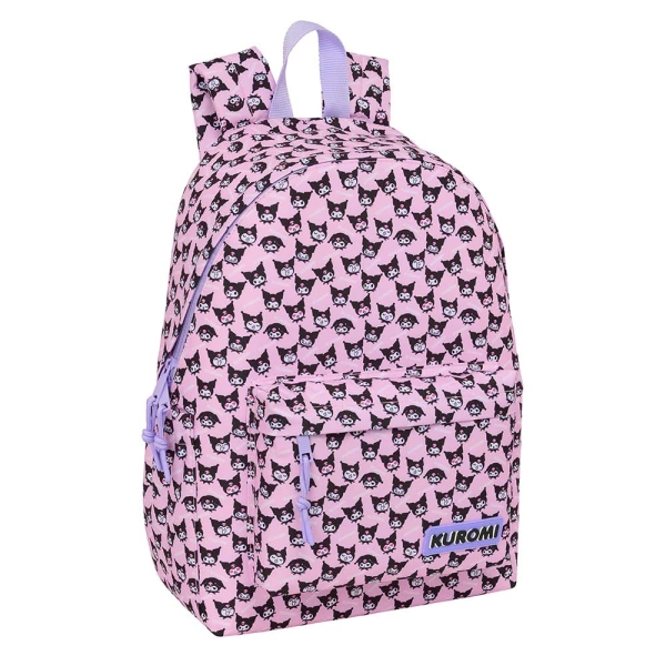 safta kuromi mochila para portatiles hasta 14.1" portabotellas cremallera con doble tirador asa de mano bolsillo frontal acolchada 31x43x13cm color rosa