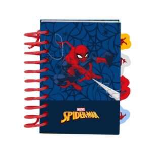 safta spider man bloc de notas formato a7 80 hojas de 80 g/m2 espiral tapas duras 4 separadores interiores 7.4x10.5cm color azul marino