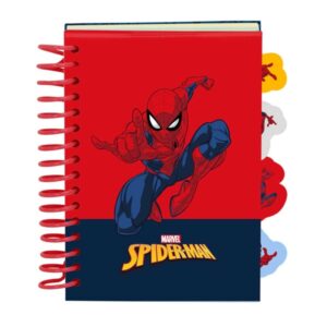 safta spider man bloc de notas formato a6 80 hojas de 80 g/m2 espiral tapas duras 4 separadores interiores 10.5x14.8cm color rojo y azul