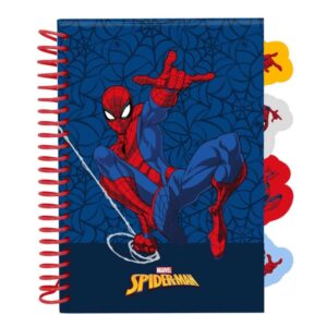 safta spider man bloc de notas formato a5 80 hojas de 80 g/m2 espiral tapas duras 4 separadores interiores 14.8x2.1cm color azul marino