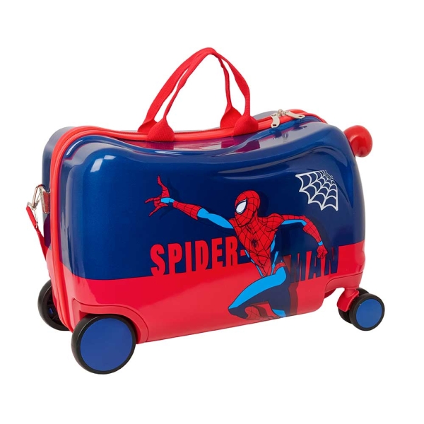 safta spider man maleta trolley infantil reposapies bandolera ajustable asas de mano tiradores con ranura para candado interior forrado 44x27x21cm color rojo y azul