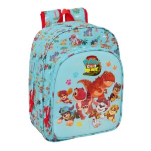 safta paw patrol dino rescue mochila infantil portabotellas bolsillo frontal adaptable a carro hombreras acolchadas 26x34x11cm color azul pastel