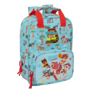 safta paw patrol dino rescue mochila infantil tarjeta de identificacion personal bolsillo frontal adaptable a carro hombreras acolchadas 20x28x8cm color azul pastel