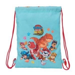 safta paw patrol dino rescue saco plano cierre con cordones bolsillo interior con cremallera 26x34x1cm color azul pastel