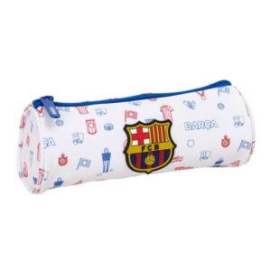 safta f.c.barcelona preescolar portatodo redondo cremallera con tirador 20x7x7cm color blanco