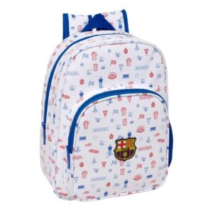 safta f.c.barcelona preescolar mochila infantil portabotellas bolsillo frontal adaptable a carro hombreras acolchadas 26x34x11cm color blanco