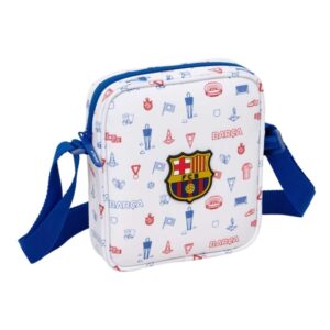 safta f.c.barcelona preescolar bolsito con bandolera ajustable compacto cierre con cremallera 16x18x4cm color blanco