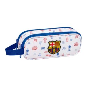 safta f.c.barcelona preescolar portatodo 2 compartimentos con cremallera asa lateral capacidad 1l 21x8x6cm color blanco